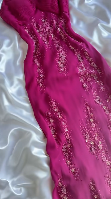 Niulatu Fuchsia Spaghetti Straps Sheath Chiffon Beading Long Prom Dresses Vintage Evening Gowns HZ1026